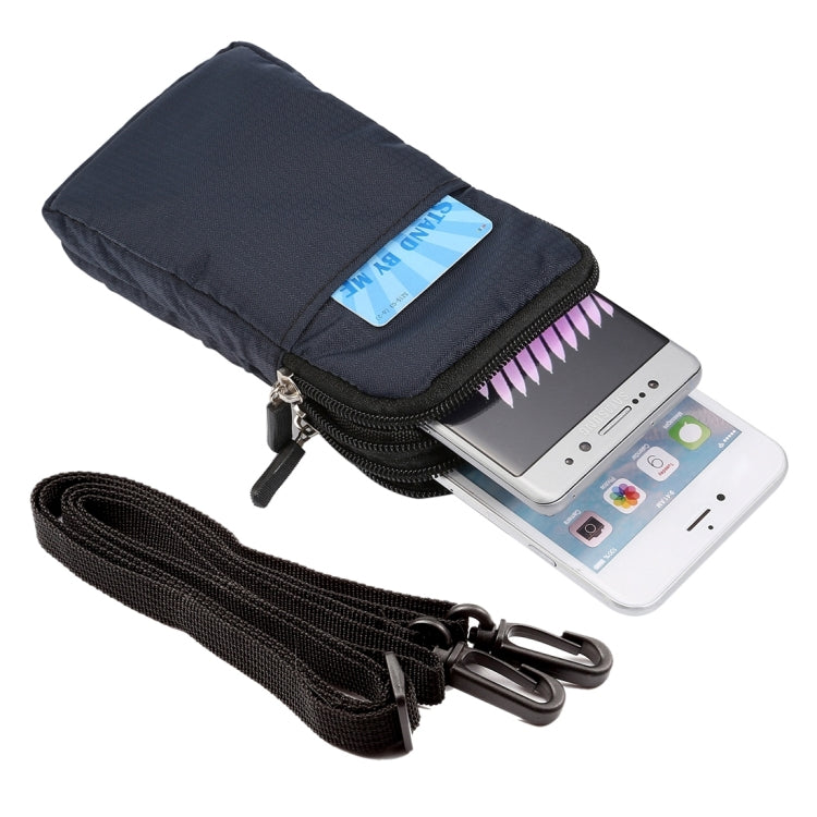 Universal Multi-function Plaid Texture Double Layer Zipper Sports Waist Bag / Shoulder Bag for iPhone X & 7 & 7 Plus / Galaxy S9+ / S8+ / Note 8 / Sony Xperia Z5 / Huawei Mate 8, Size: 16.5 x 9.0 x 3.0cm – Durable Build, Easy to Use Dark Blue