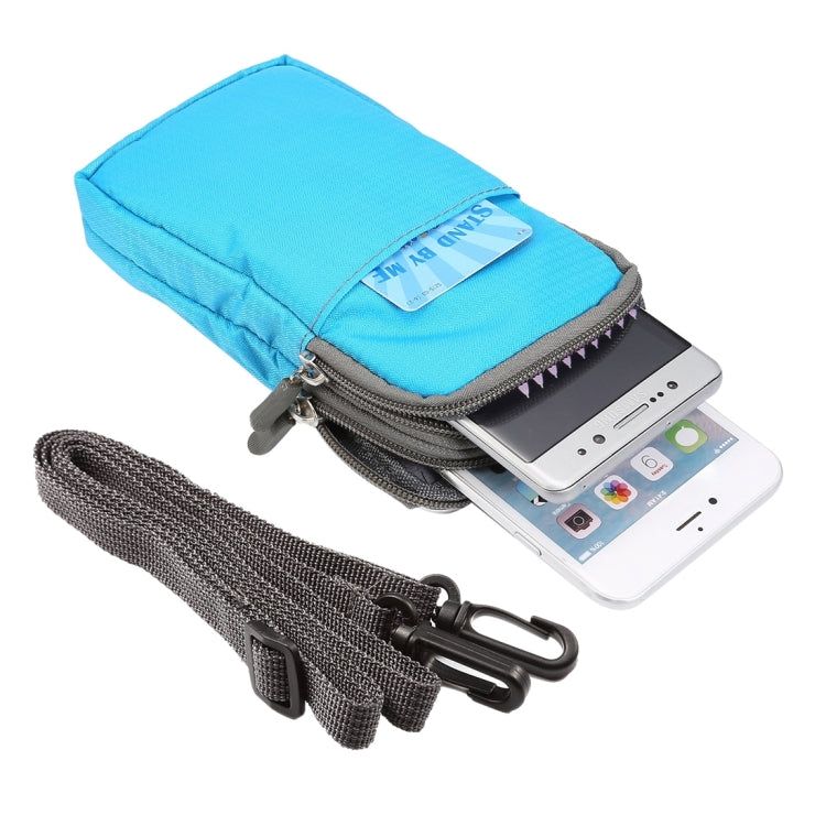Universal Multi-function Plaid Texture Double Layer Zipper Sports Waist Bag / Shoulder Bag for iPhone X & 7 & 7 Plus / Galaxy S9+ / S8+ / Note 8 / Sony Xperia Z5 / Huawei Mate 8, Size: 16.5 x 9.0 x 3.0cm – Durable Build, Easy to Use Blue