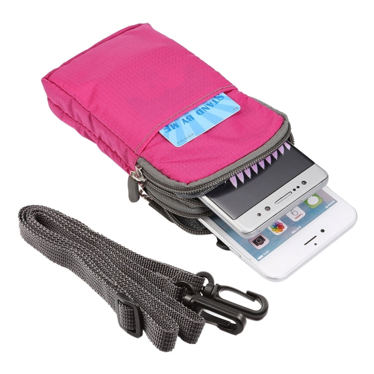 Universal Multi-function Plaid Texture Double Layer Zipper Sports Waist Bag / Shoulder Bag for iPhone X & 7 & 7 Plus / Galaxy S9+ / S8+ / Note 8 / Sony Xperia Z5 / Huawei Mate 8, Size: 16.5 x 9.0 x 3.0cm – Durable Build, Easy to Use Magenta