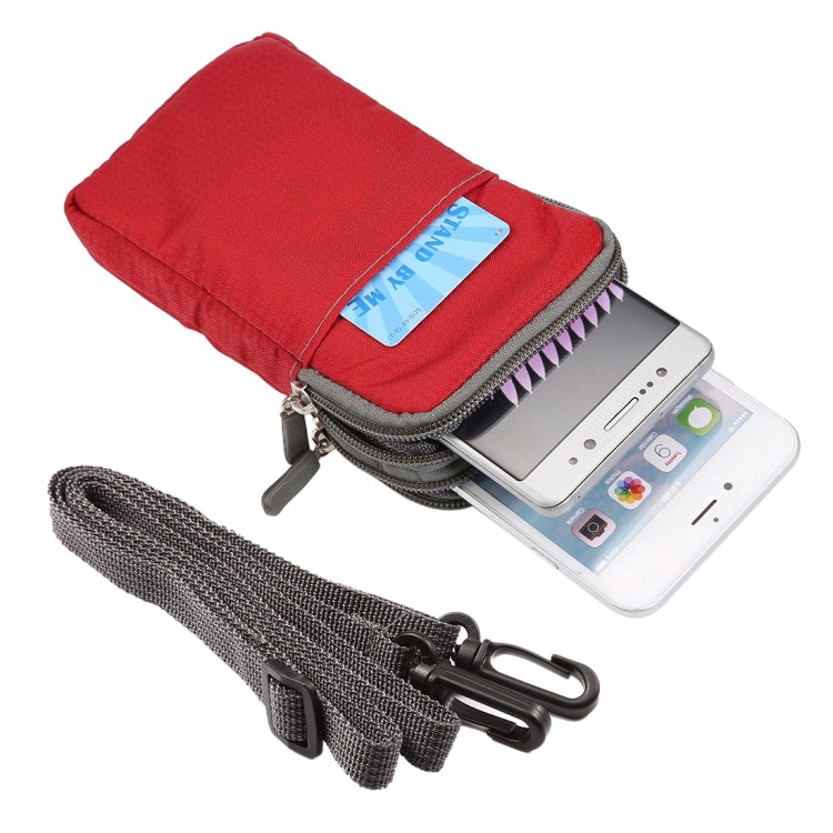 Universal Multi-function Plaid Texture Double Layer Zipper Sports Waist Bag / Shoulder Bag for iPhone X & 7 & 7 Plus / Galaxy S9+ / S8+ / Note 8 / Sony Xperia Z5 / Huawei Mate 8, Size: 16.5 x 9.0 x 3.0cm – Durable Build, Easy to Use Red