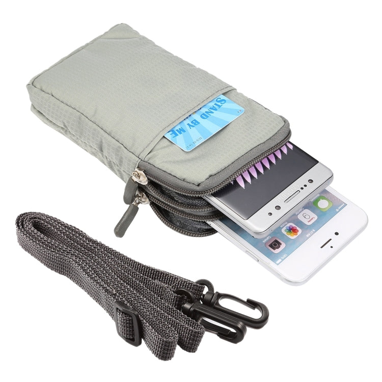 Universal Multi-function Plaid Texture Double Layer Zipper Sports Waist Bag / Shoulder Bag for iPhone X & 7 & 7 Plus / Galaxy S9+ / S8+ / Note 8 / Sony Xperia Z5 / Huawei Mate 8, Size: 16.5 x 9.0 x 3.0cm – Durable Build, Easy to Use Silver