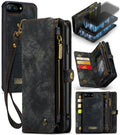 CaseMe for iPhone 8 Plus & 7 Plus Multifunctional Leather Billfold with Detachable Magnetic PC Back Protective Case & Holder & 11 Card Slots & 3 Cash Slots & 1 Zipper Wallet & 2 Photo Frames & 3 Magnetic Clasps, For 8P & 7P For 8P & 7P Black