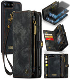 CaseMe for iPhone 8 Plus & 7 Plus Multifunctional Leather Billfold with Detachable Magnetic PC Back Protective Case & Holder & 11 Card Slots & 3 Cash Slots & 1 Zipper Wallet & 2 Photo Frames & 3 Magnetic Clasps, For 8P & 7P For 8P & 7P Black
