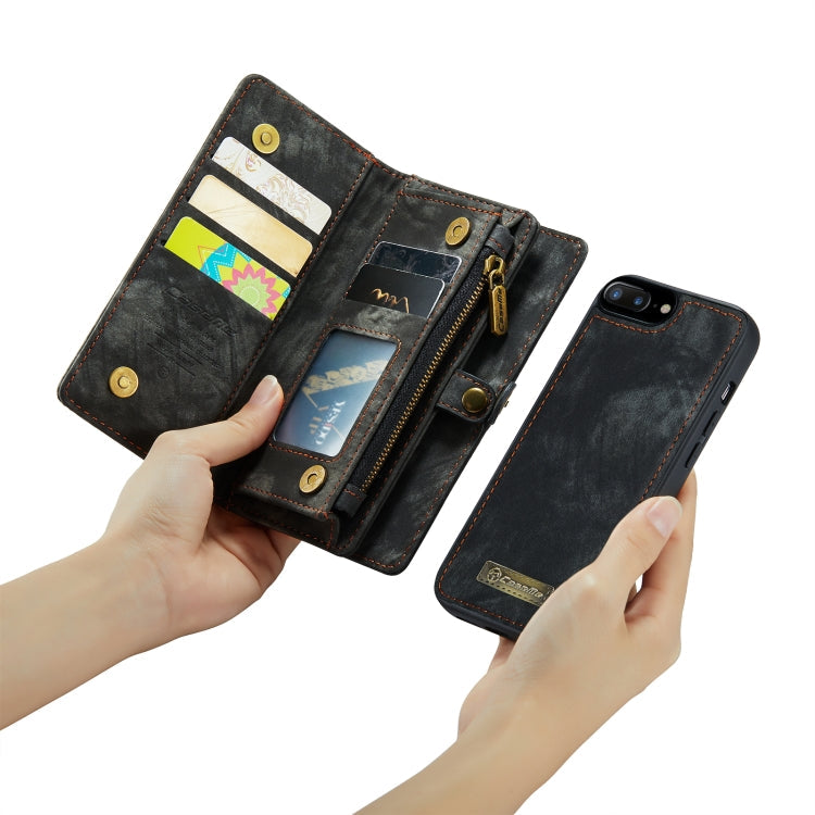 CaseMe for iPhone 8 Plus & 7 Plus Multifunctional Leather Billfold with Detachable Magnetic PC Back Protective Case & Holder & 11 Card Slots & 3 Cash Slots & 1 Zipper Wallet & 2 Photo Frames & 3 Magnetic Clasps, For 8P & 7P