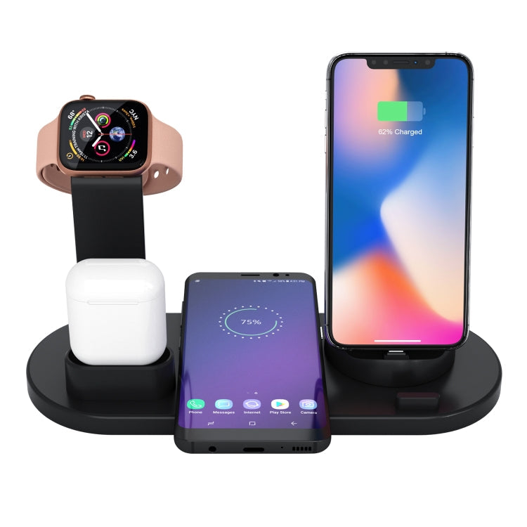 HQ-UD15 5 in 1 8 Pin + Micro USB + USB-C / Type-C Interfaces + 8 Pin Earphone Charging Interface + Wireless Charging Charger Base with Watch Stand (White), with wireless charging Black, with wireless charging White, with wireless charging Silver with wireless charging Black Black