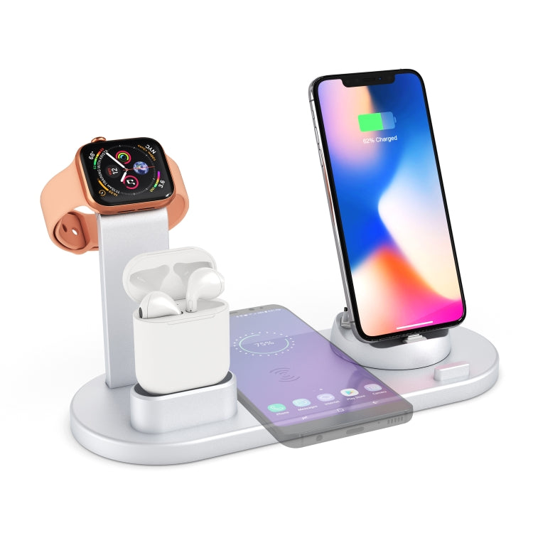HQ-UD15 Charger – 5 in 1 8 Pin + Micro USB + USB-C / Type-C Interfaces + 8 Pin Earphone... with wireless charging Silver Silver