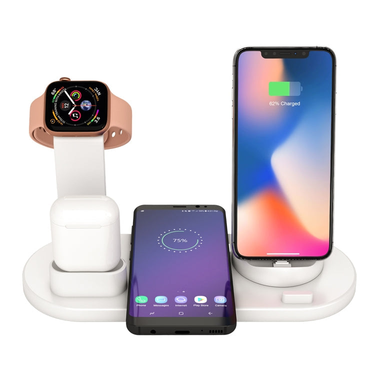 HQ-UD15 Charger – 5 in 1 8 Pin + Micro USB + USB-C / Type-C Interfaces + 8 Pin Earphone... with wireless charging White White
