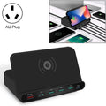 828W 7 in 1 60W QC 3.0 USB Interface + 4 USB Ports + USB-C / Type-C Interface + Wireless Charging Multi-function Charger with Mobile Phone Holder Function, AU Plug, AU Plug Black, AU Plug White – Fast Charging, Wireless Charging, TPU AU Plug Black Black