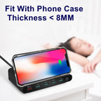 828W 7 in 1 60W QC 3.0 USB Interface + 4 USB Ports + USB-C / Type-C Interface + Wireless Charging Multi-function Charger with Mobile Phone Holder Function, AU Plug, AU Plug Black, AU Plug White – Fast Charging, Wireless Charging, TPU