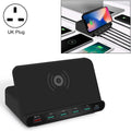 828W 7 in 1 60W QC 3.0 USB Interface + 4 USB Ports + USB-C / Type-C Interface + Wireless Charging Multi-function Charger with Mobile Phone Holder Function, UK Plug, UK Plug Black, UK Plug White UK Plug Black Black