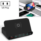 828W 7 in 1 60W QC 3.0 USB Interface + 4 USB Ports + USB-C / Type-C Interface + Wireless Charging Multi-function Charger with Mobile Phone Holder Function, US Plug, US Plug Black, US Plug White US Plug Black Black