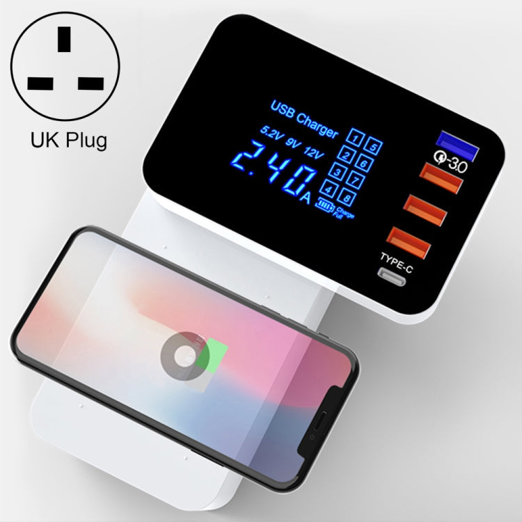 CDA33Q 40W QC 3.0 USB + 3 USB Ports + USB-C / Type-C Ports Multi-function Charger with LED Display, UK Plug, UK Plug UK Plug