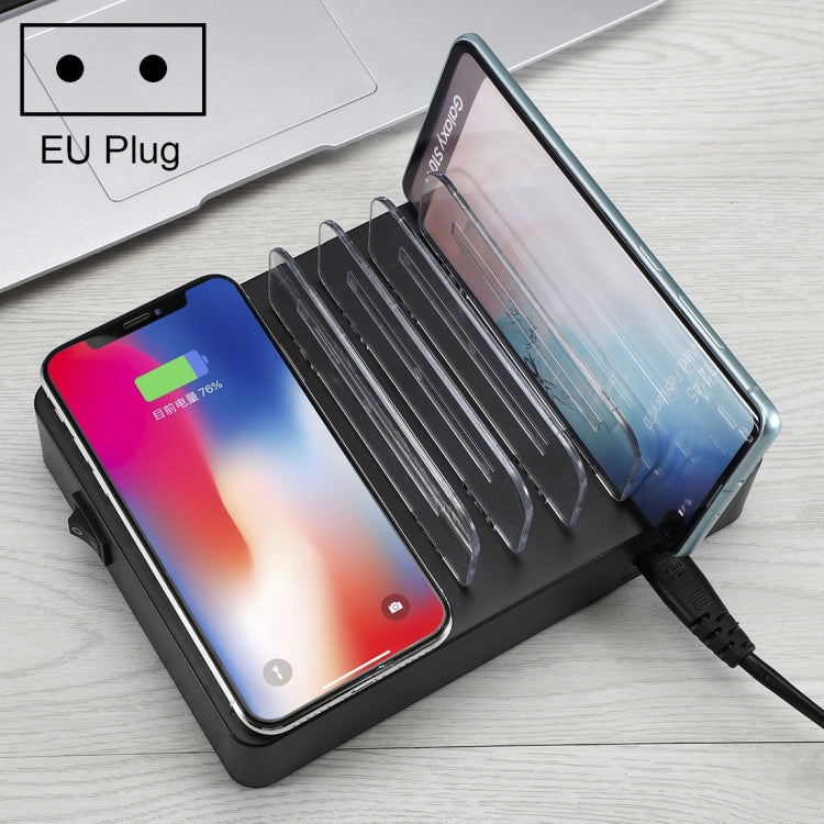 50W 6 USB Ports + 2 USB-C / Type-C Ports + Wireless Charging Multi-function Charger with LED Display & Detachable Bezel, EU Plug, EU Plug EU Plug