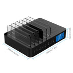 50W 6 USB Ports + 2 USB-C / Type-C Ports + Wireless Charging Multi-function Charger with LED Display & Detachable Bezel, EU Plug, EU Plug