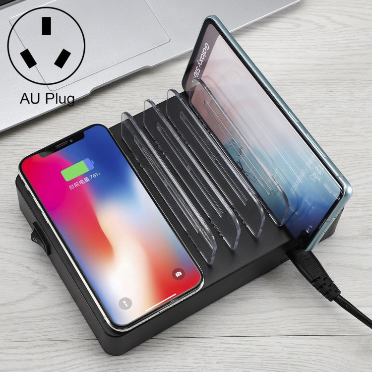50W 6 USB Ports + 2 USB-C / Type-C Ports + Wireless Charging Multi-function Charger with LED Display & Detachable Bezel, AU Plug, AU Plug AU Plug