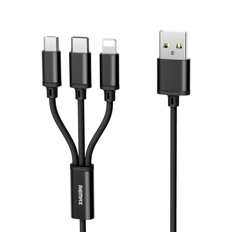 RC-131TH 1m 2.8A 3 in 1 USB to 8 Pin & USB-C / Type-C & Micro USB Charging Cable – Aluminum Alloy Black