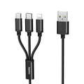 RC-131TH 1m 2.8A 3 in 1 USB to 8 Pin & USB-C / Type-C & Micro USB Charging Cable – Aluminum Alloy Black