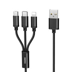 RC-131TH 1m 2.8A 3 in 1 USB to 8 Pin & USB-C / Type-C & Micro USB Charging Cable – Aluminum Alloy Black