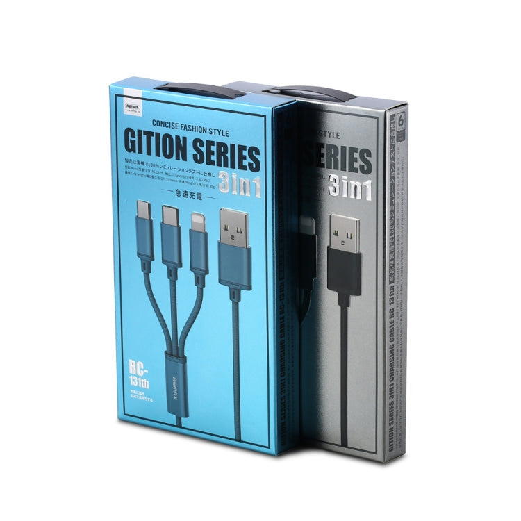 RC-131TH 1m 2.8A 3 in 1 USB to 8 Pin & USB-C / Type-C & Micro USB Charging Cable – Aluminum Alloy