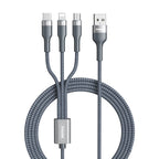 REMAX RC-070TH 1.2m 2A 3 in 1 USB to 8 Pin & USB-C / Type-C & Micro USB Charging Cable Silver