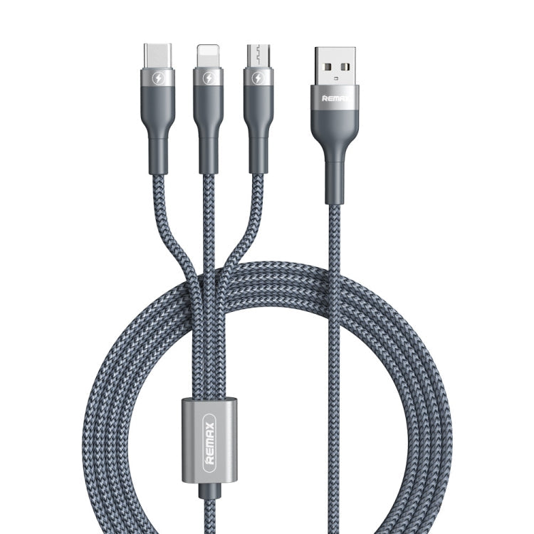 REMAX RC-070TH 1.2m 2A 3 in 1 USB to 8 Pin & USB-C / Type-C & Micro USB Charging Cable Silver