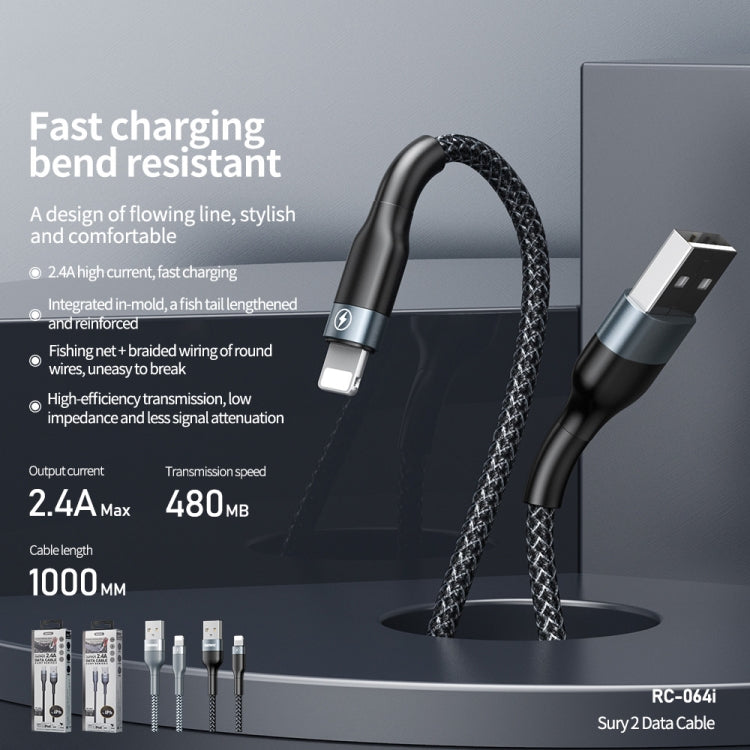 RC-064i Data Cable – Sury 2 Series 1m 2.4A USB to 8 Pin Data Cable for iPhone, iPad, 8 Pin