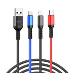 awei CL-971 3 in 1 1.2m 2.4A USB to 8 Pin + Micro USB + USB-C / Type-C Multi Charging Cable – Fast Charging