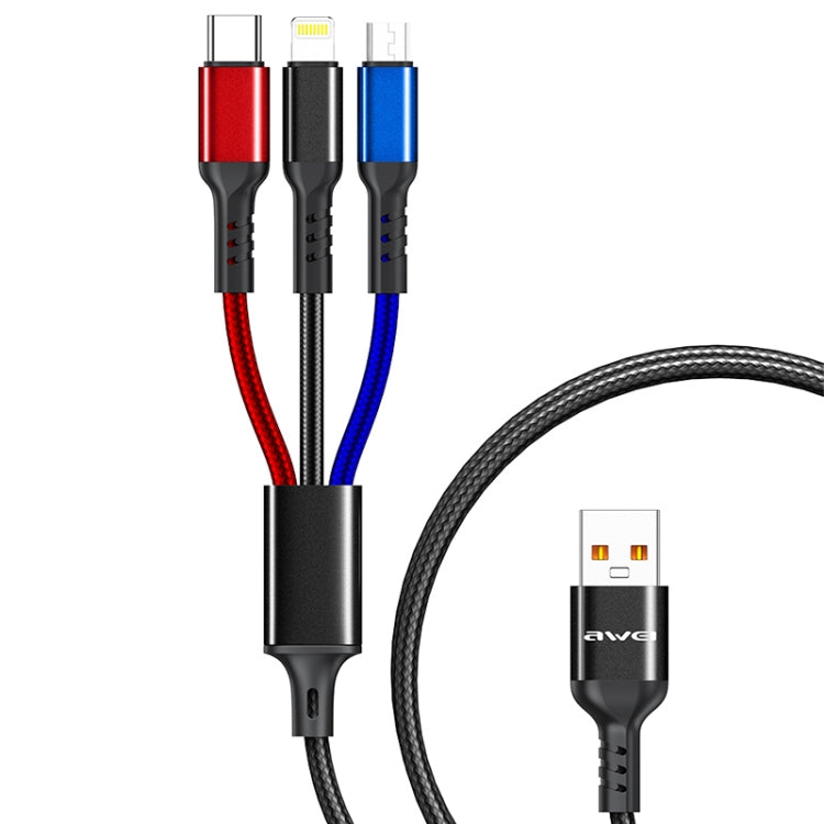 awei CL-971 3 in 1 1.2m 2.4A USB to 8 Pin + Micro USB + USB-C / Type-C Multi Charging Cable – Fast Charging
