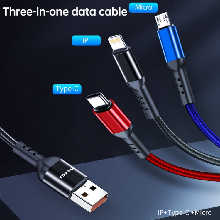 awei CL-971 3 in 1 1.2m 2.4A USB to 8 Pin + Micro USB + USB-C / Type-C Multi Charging Cable – Fast Charging