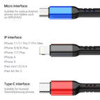 awei CL-971 3 in 1 1.2m 2.4A USB to 8 Pin + Micro USB + USB-C / Type-C Multi Charging Cable – Fast Charging