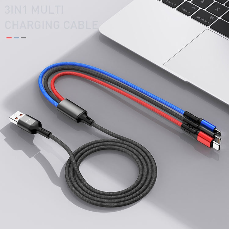 awei CL-971 3 in 1 1.2m 2.4A USB to 8 Pin + Micro USB + USB-C / Type-C Multi Charging Cable – Fast Charging