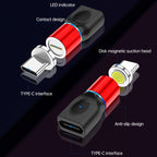 4 in 1 3A 8 Pin & USB-C / Type-C & Micro USB Zinc Alloy Magnetic Charging Head + USB-C / Type-C Magnetic Charging Adapter Set, USB-C / Type-C – Magnetic, Data Transmission