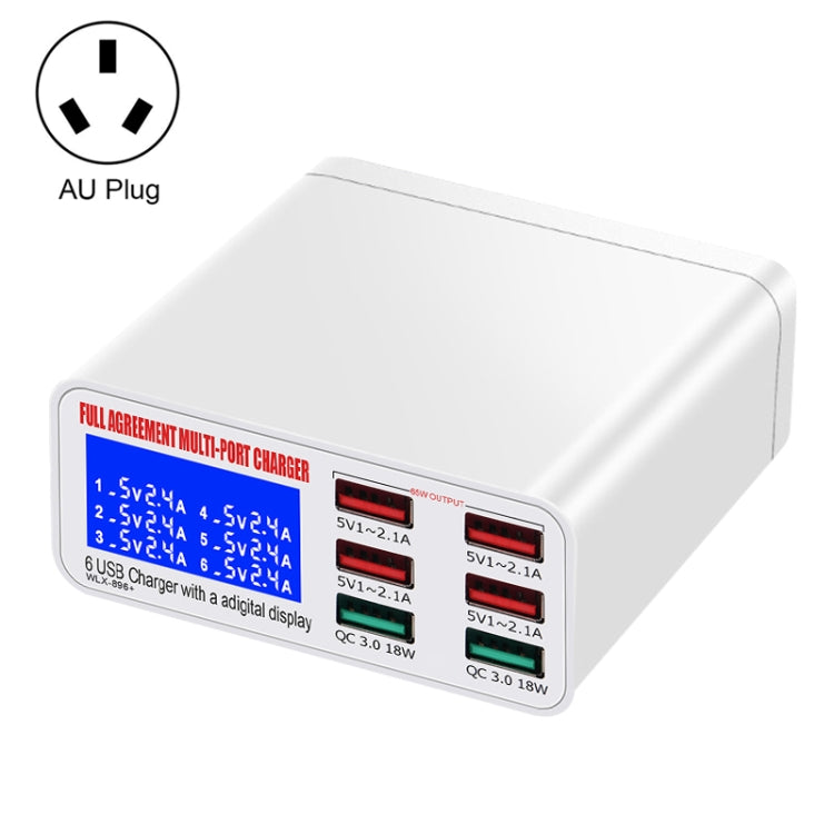 WLX-896+ 6 In 1 Multi-function Smart Digital Display USB Charger, WLX-896+(AU Plug), WLX-896+(EU Plug), WLX-896+(UK Plug), WLX-896+(US Plug) WLX-896+(AU Plug) AU Plug
