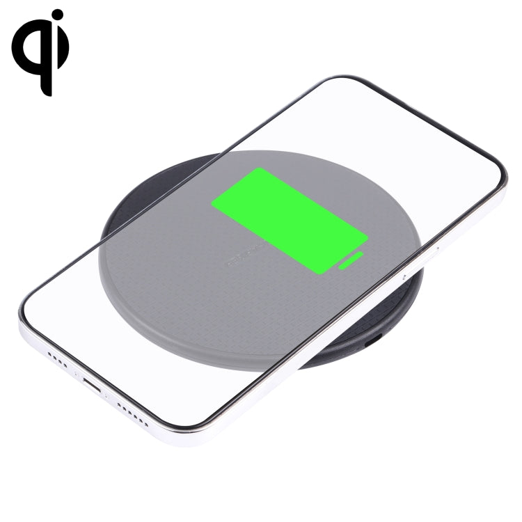 10W QI Plaid Pattern Round Plastic Wireless Charger, Plastic Plastic Black