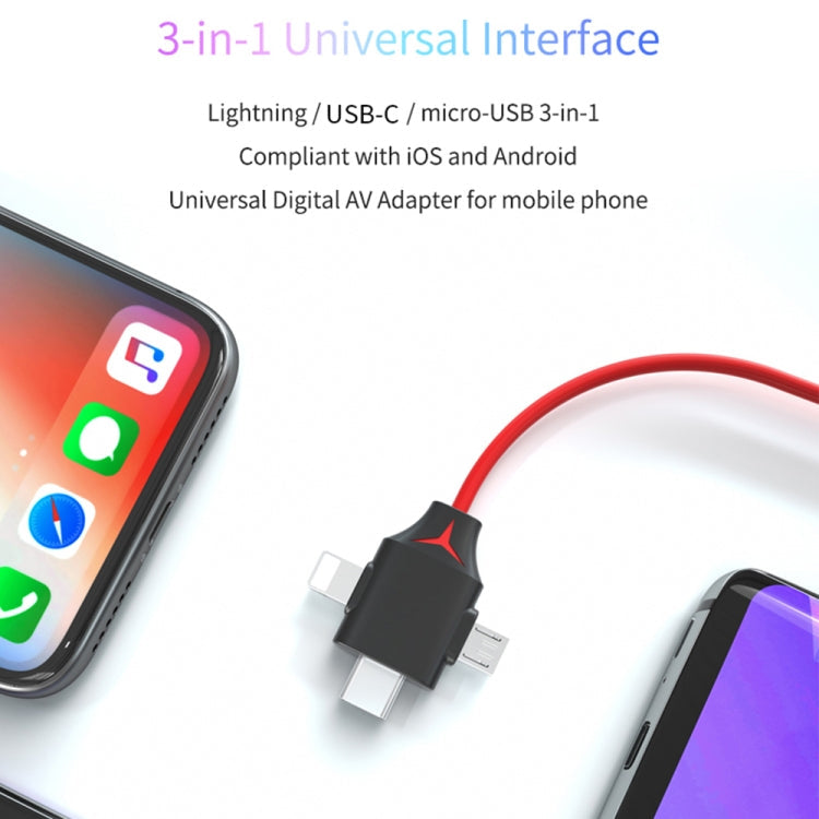 Cable – MiraScreen L7-8 3 in 1 8 Pin + Micro USB + USB-C / Type-C to HDMI Video...