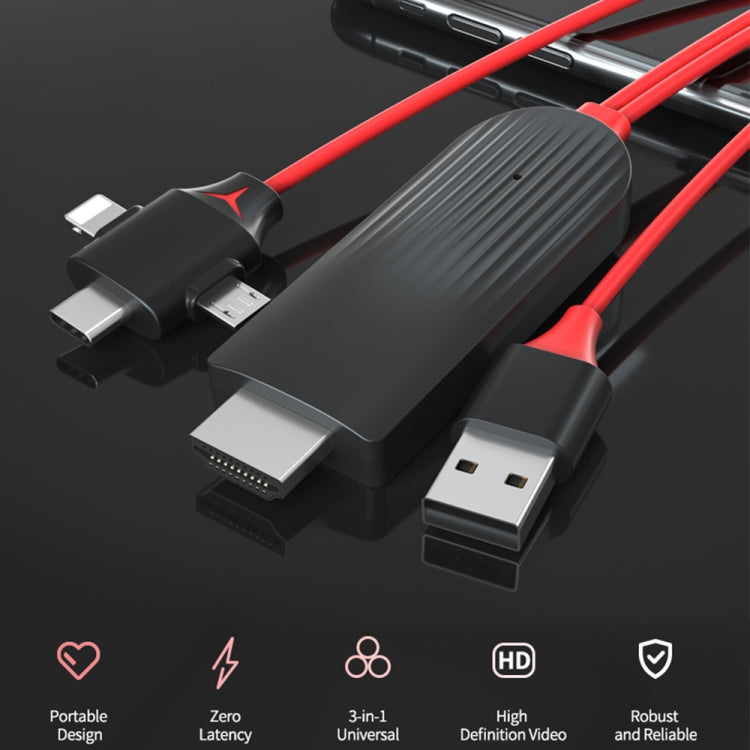 Cable – MiraScreen L7-8 3 in 1 8 Pin + Micro USB + USB-C / Type-C to HDMI Video...