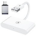 USB + USB-C / Type-C Wired to Wireless Carplay Adapter for iPhone, White Rectangle White Rectangle