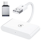 USB + USB-C / Type-C Wired to Wireless Carplay Adapter for iPhone, White Rectangle White Rectangle