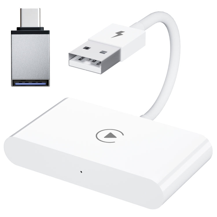 USB + USB-C / Type-C Wired to Wireless Carplay Adapter for iPhone, White Rectangle White Rectangle