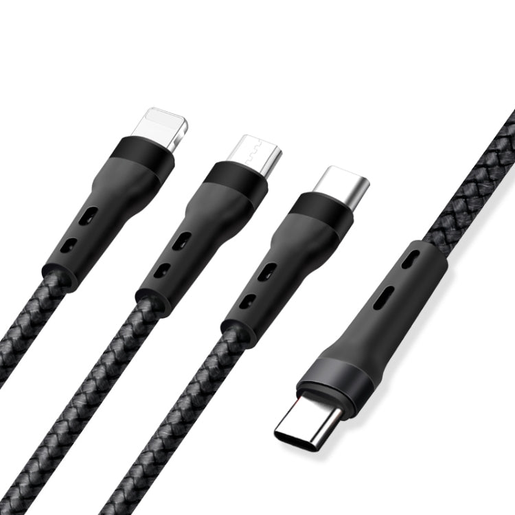 100W 6A Type-C to 8 Pin+Type-C+Micro USB Charging Data Cable, 1.3m Black