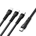 100W 6A Type-C to 8 Pin+Type-C+Micro USB Charging Data Cable, 1.3m Black
