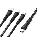 100W 6A Type-C to 8 Pin+Type-C+Micro USB Charging Data Cable, 1.3m Black