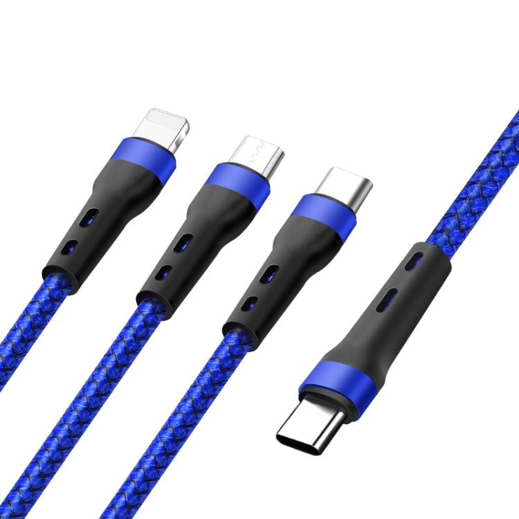100W 6A Type-C to 8 Pin+Type-C+Micro USB Charging Data Cable, 1.3m – TPU Blue