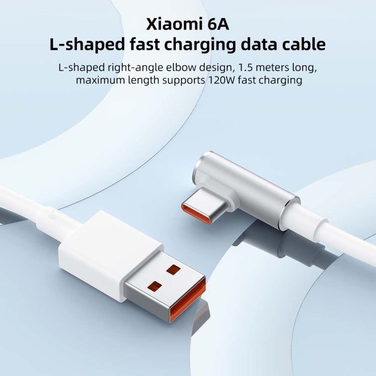 Original Xiaomi 6A USB to USB-C / Type-C 90 Degree Elbow Fast Charging Data Cable, Length: 1.5m, 6A, Length: 1.5m – Fast Charging, Aluminum Alloy, Data Transmission