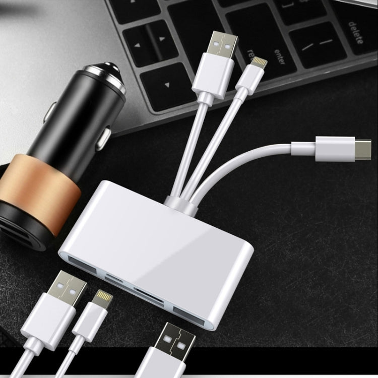 Card Reader – 5 in 1 8 Pin + Type-C / USB-C + USB + TF Card + SD Card Multi-function...