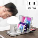 HQ-UD12 Universal 4 in 1 40W QC3.0 3 USB Ports + Wireless Charger Mobile Phone Charging Station with Mushroom Shape LED Light, Length: 1.2m, US Plug Default Title
