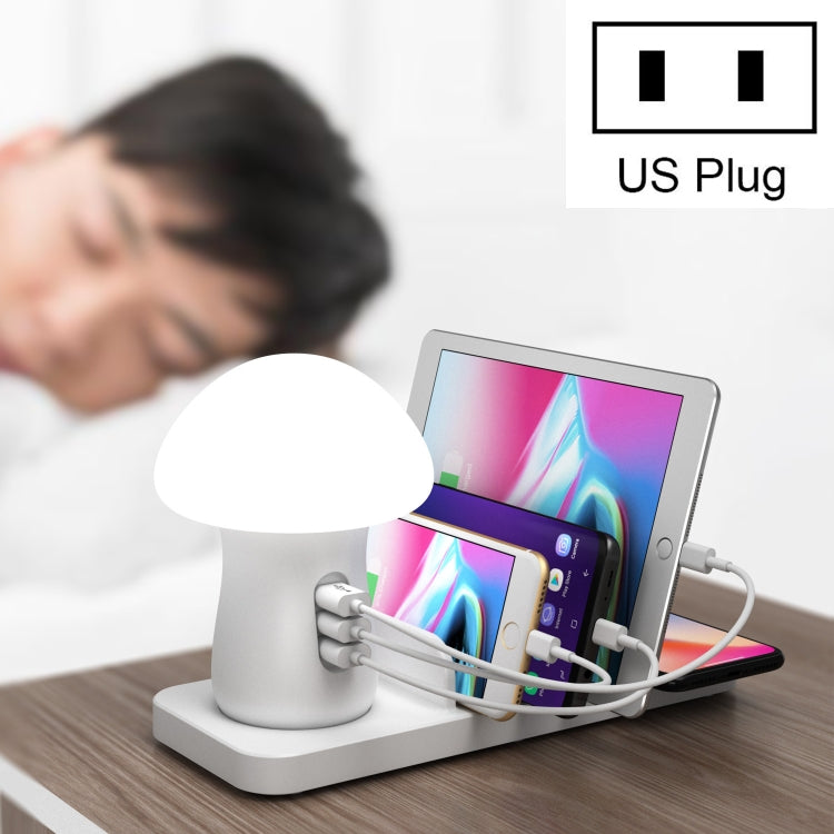HQ-UD12 Universal 4 in 1 40W QC3.0 3 USB Ports + Wireless Charger Mobile Phone Charging Station with Mushroom Shape LED Light, Length: 1.2m, US Plug Default Title