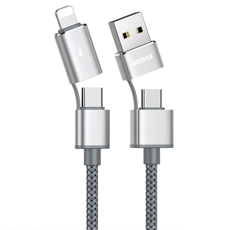 RC-020t Charging Cable – 2.4A Aurora Series 4 in 1 8 Pin + USB +2 x Type-C Data Snyc Charging... Silver