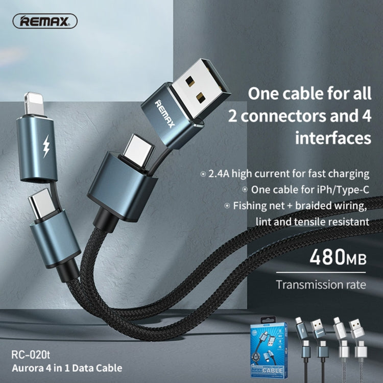 RC-020t Charging Cable – 2.4A Aurora Series 4 in 1 8 Pin + USB +2 x Type-C Data Snyc Charging...