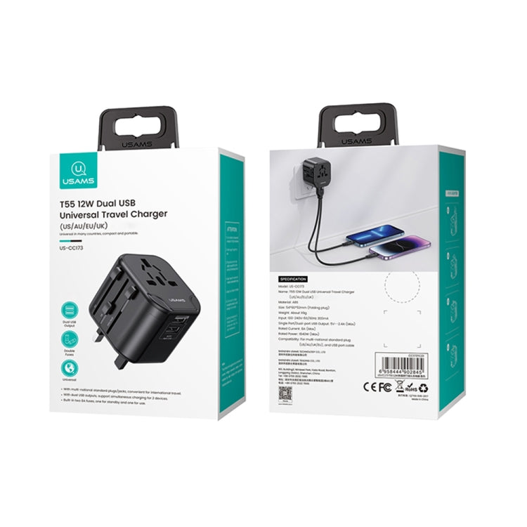 USAMS US-CC173 T55 12W Universal Multi Plug Travel Charger, US-CC173 T55 – TPU